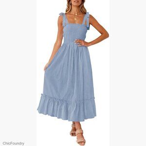 Boho Maxi Dress with Spaghetti Straps Square Neck Ruffle A-Line Beach